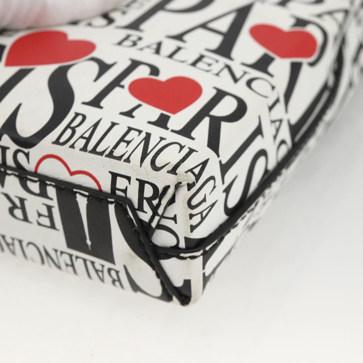 BALENCIAGA Shopping Phone Holder Shoulder Bag Leather White 593826 Auth BAZ443A