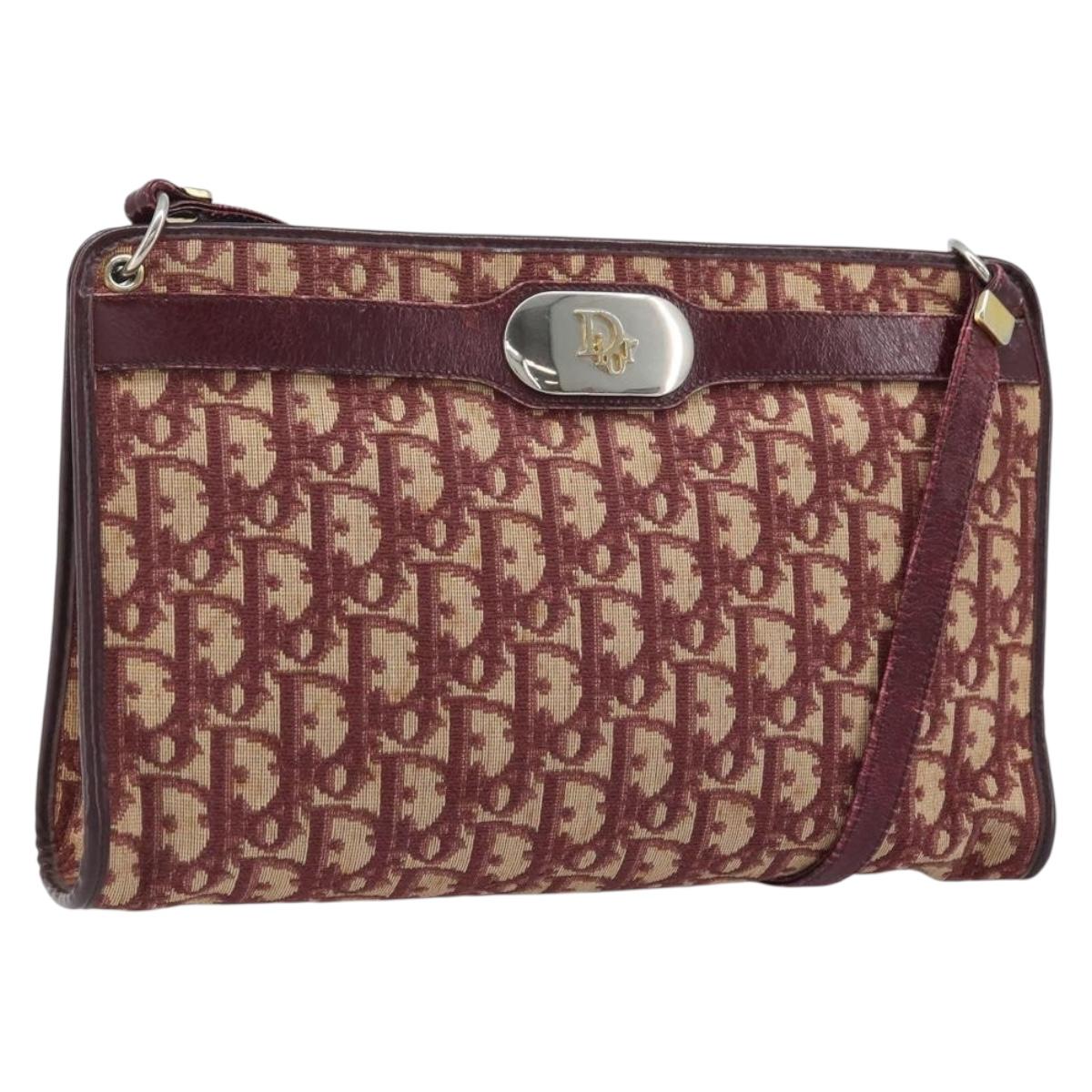Christian Dior Trotter Canvas Shoulder Bag Red Gold Auth BAZ444
