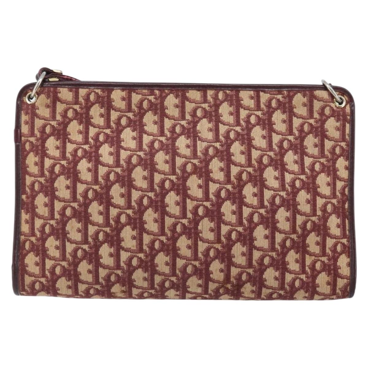 Christian Dior Trotter Canvas Shoulder Bag Red Gold Auth BAZ444