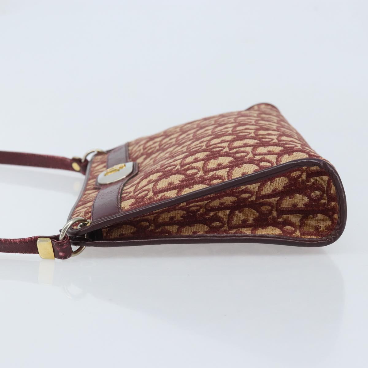 Christian Dior Trotter Canvas Shoulder Bag Red Gold Auth BAZ444