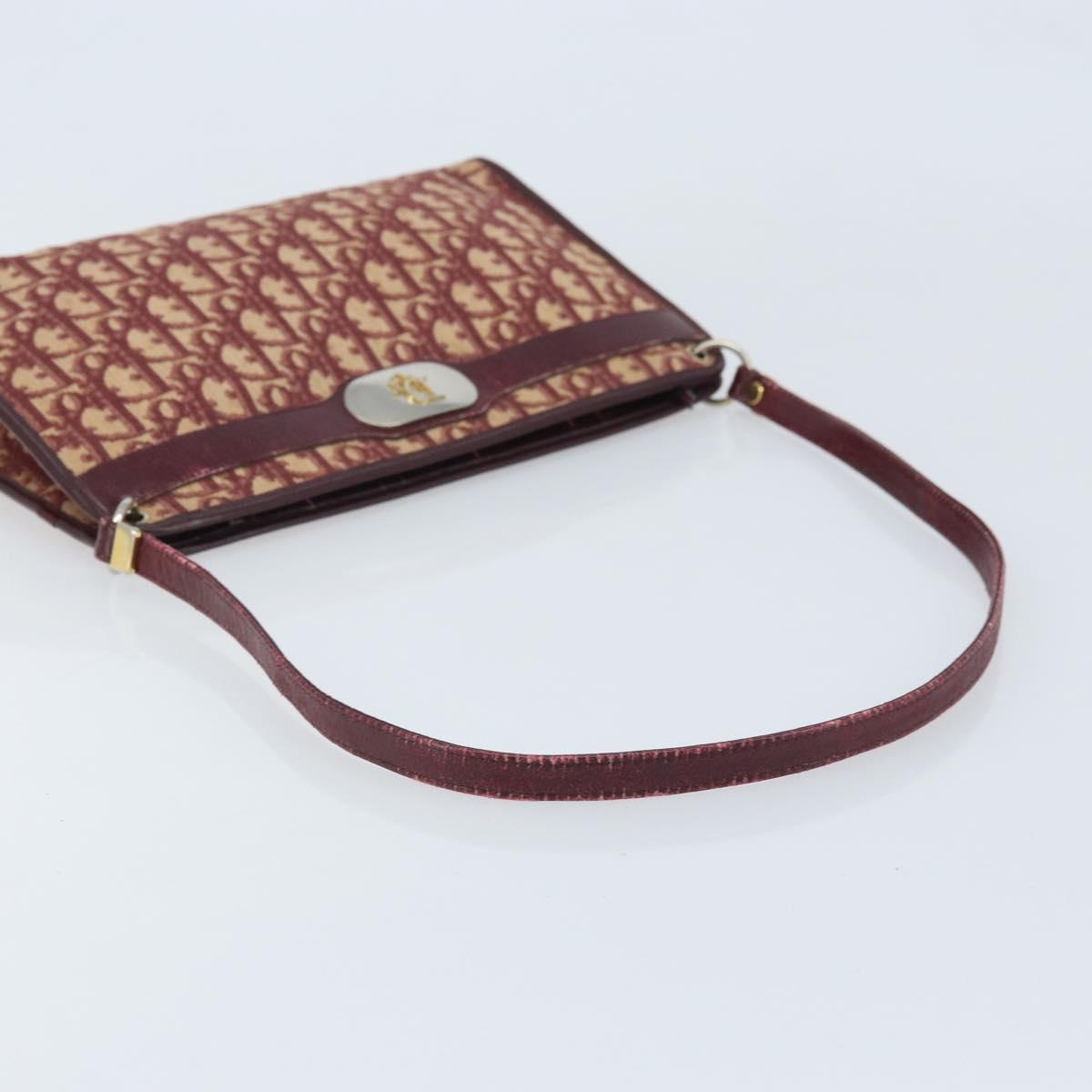 Christian Dior Trotter Canvas Shoulder Bag Red Gold Auth BAZ444