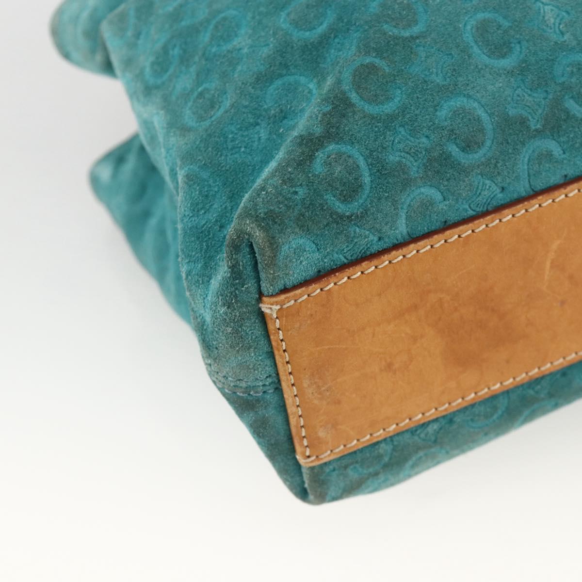 CELINE C Macadam Canvas Hand Bag Suede Turquoise Blue Silver Auth BAZ446