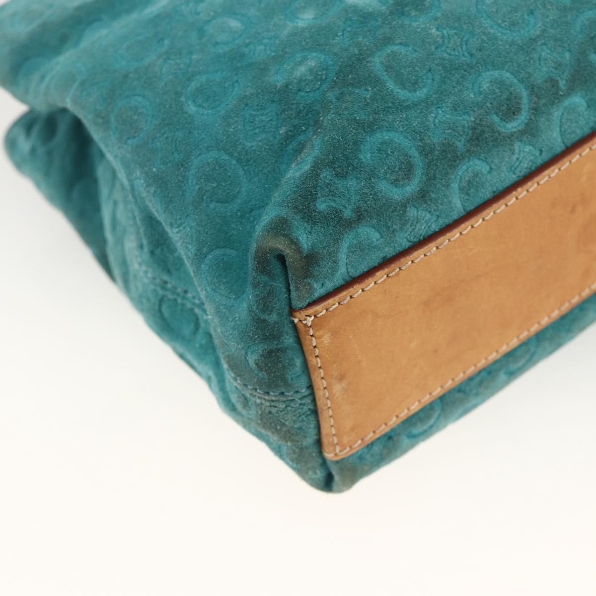 CELINE C Macadam Canvas Hand Bag Suede Turquoise Blue Silver Auth BAZ446