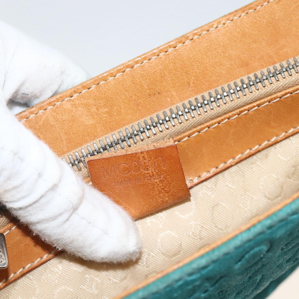 CELINE C Macadam Canvas Hand Bag Suede Turquoise Blue Silver Auth BAZ446