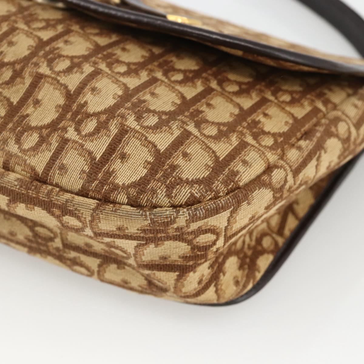 Christian Dior Trotter Canvas Shoulder Bag Beige Gold Auth BAZ447