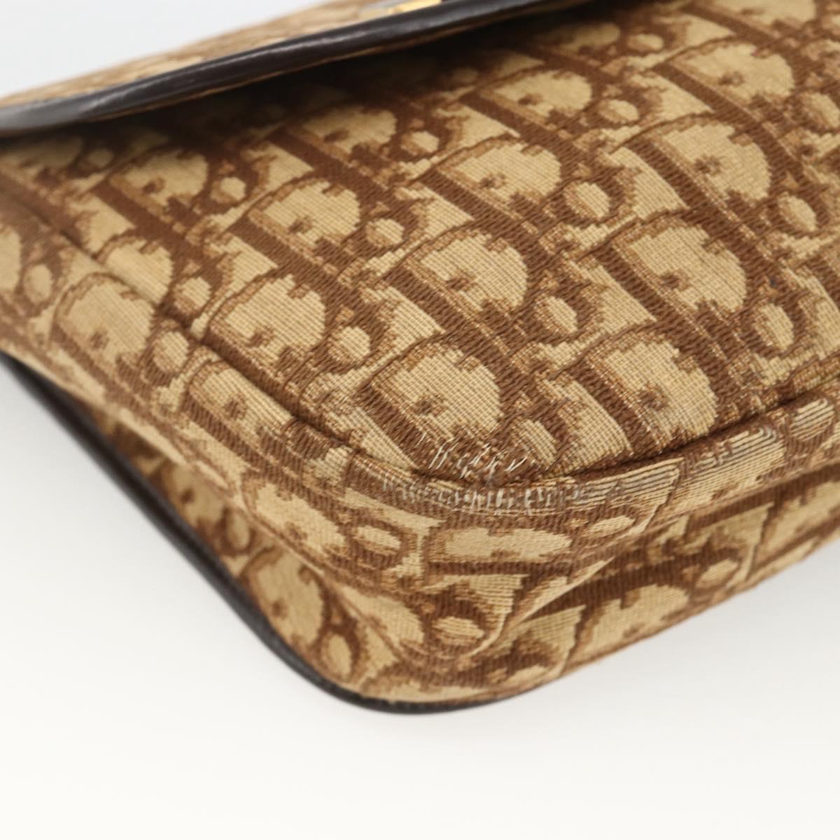 Christian Dior Trotter Canvas Shoulder Bag Beige Gold Auth BAZ447
