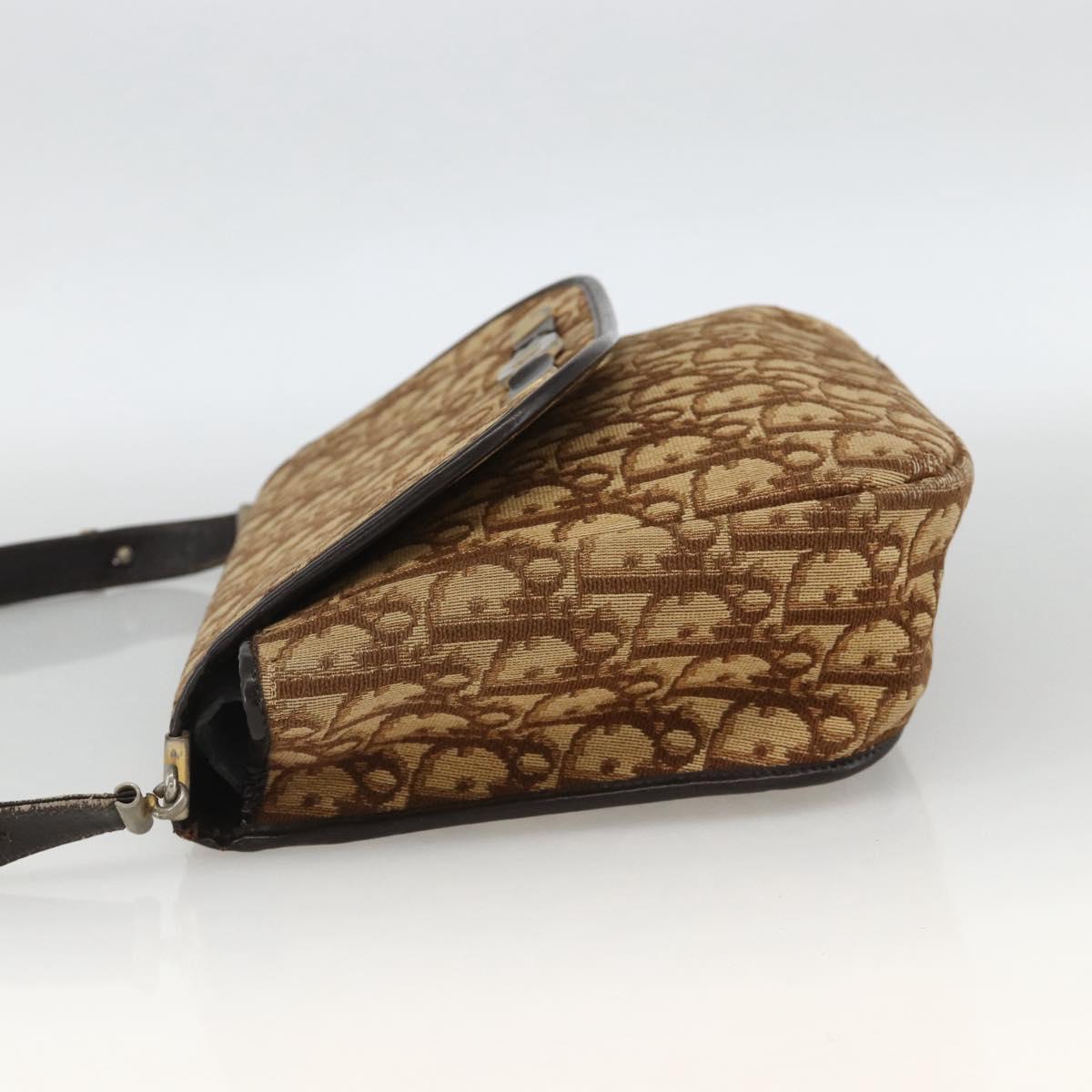 Christian Dior Trotter Canvas Shoulder Bag Beige Gold Auth BAZ447