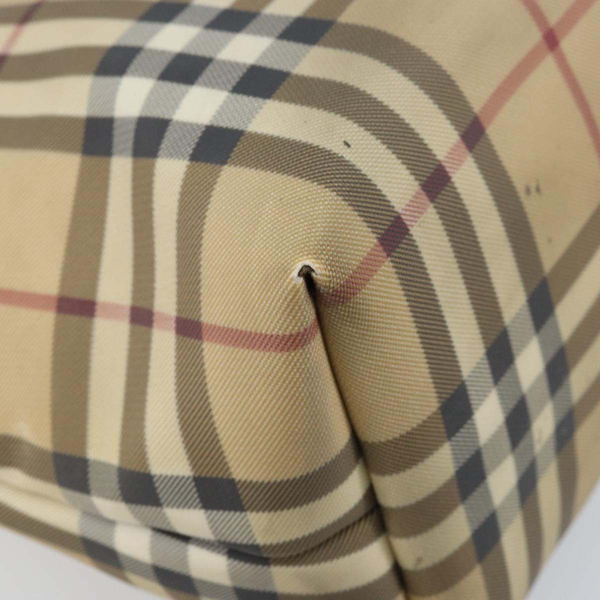 BURBERRY Nova Check Tote Bag PVC Leather Beige Silver Auth BAZ452