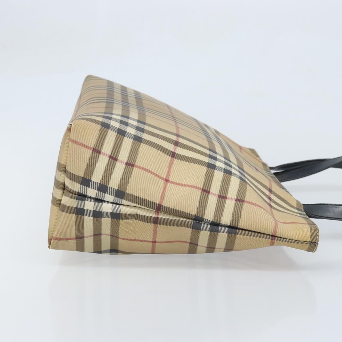 BURBERRY Nova Check Tote Bag PVC Leather Beige Silver Auth BAZ452