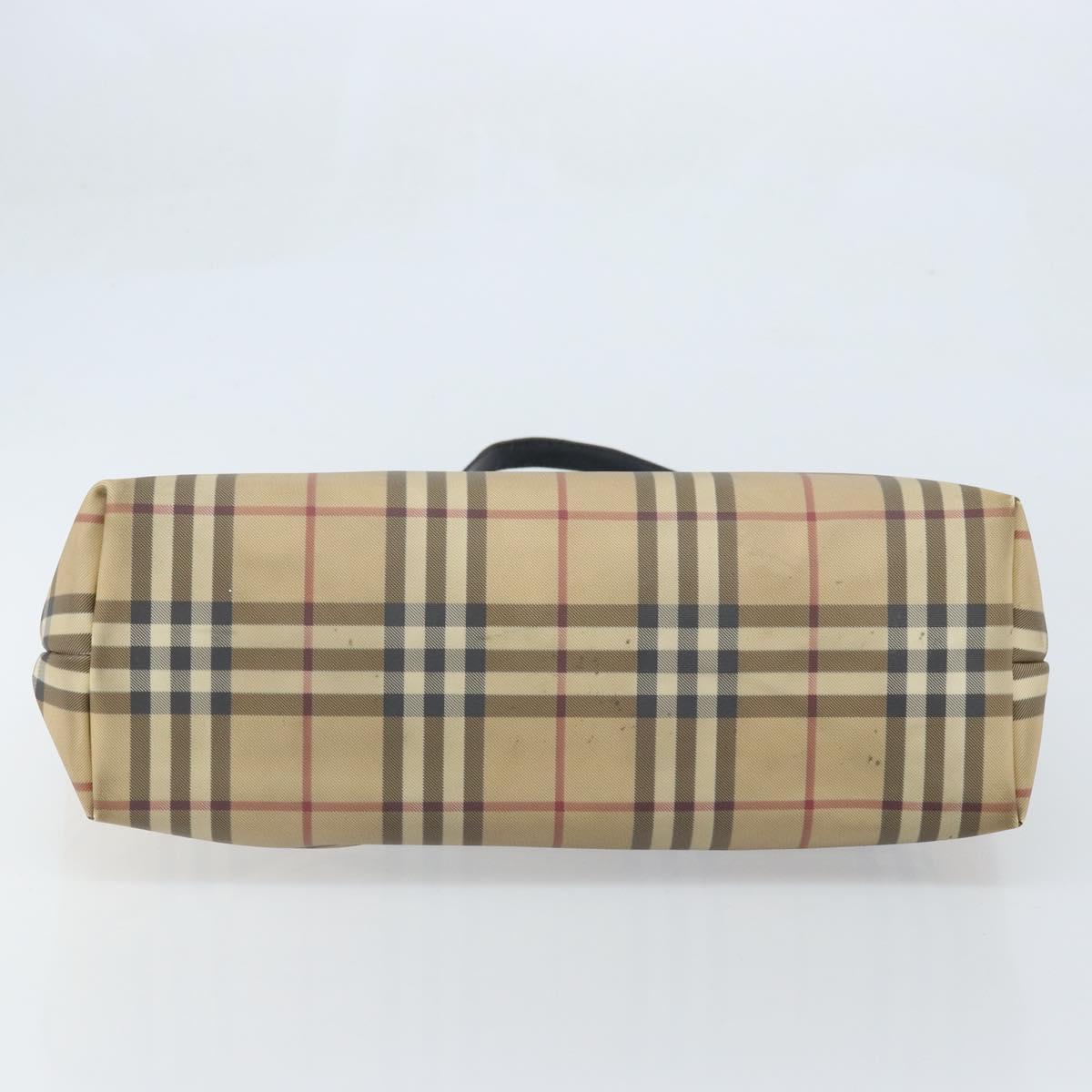BURBERRY Nova Check Tote Bag PVC Leather Beige Silver Auth BAZ452