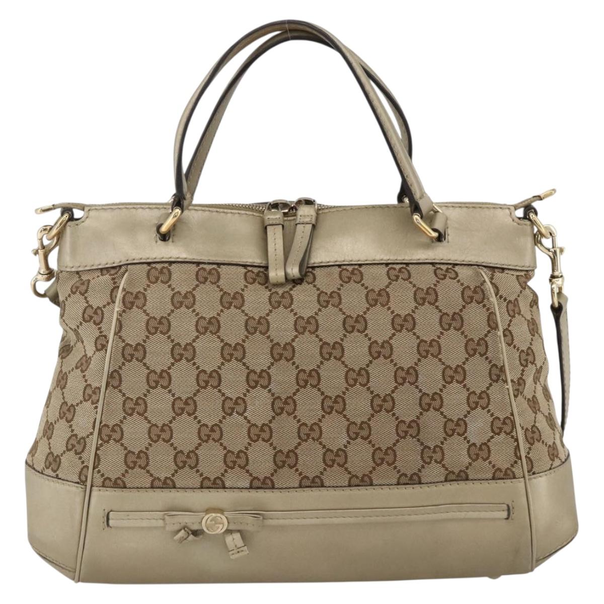 GUCCI GG Canvas Pretty Hand Bag 2way Beige Gold 269894 Auth BAZ454