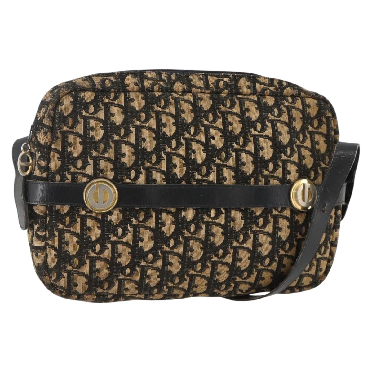 Christian Dior Trotter Canvas Shoulder Bag Navy Gold Auth BAZ455