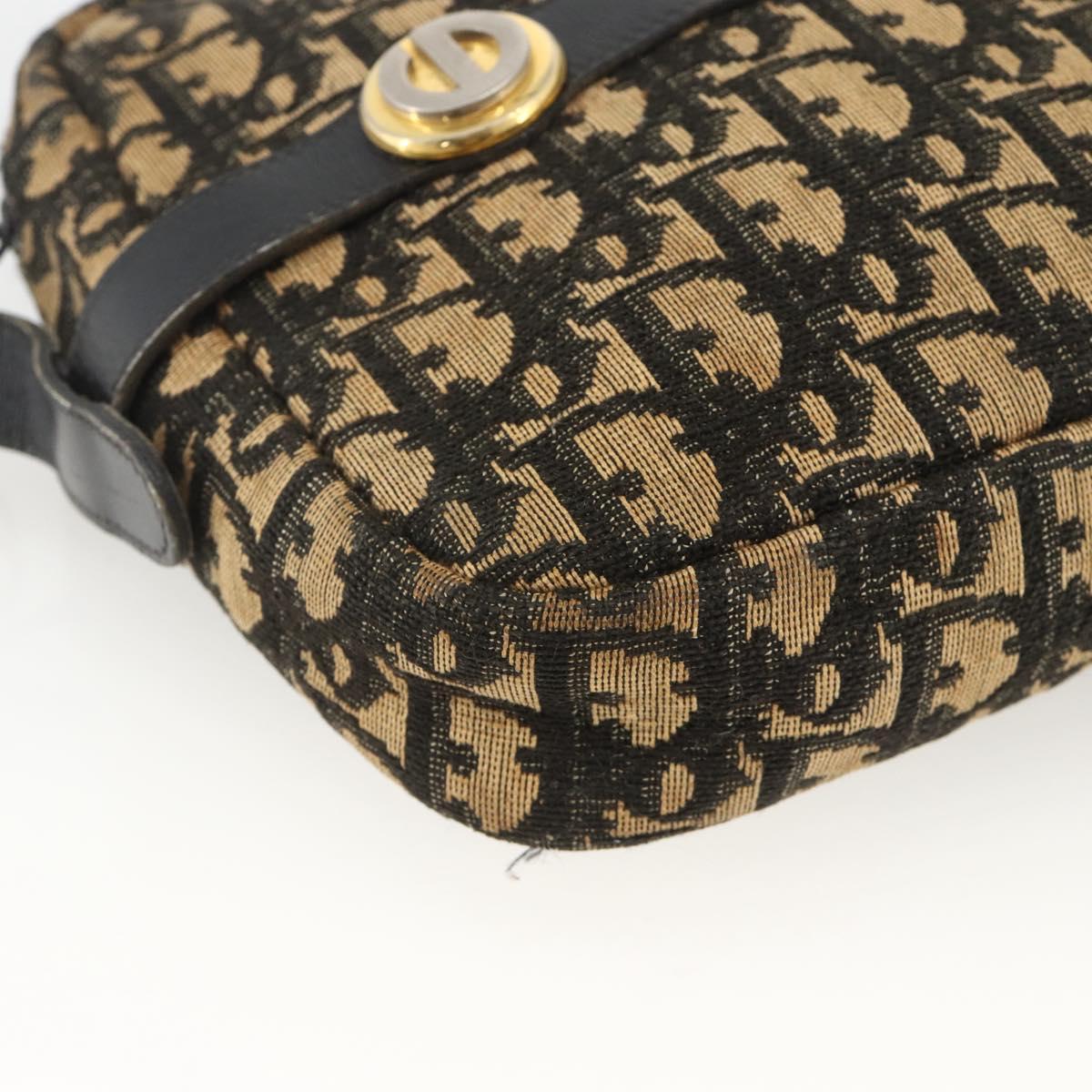 Christian Dior Trotter Canvas Shoulder Bag Navy Gold Auth BAZ455