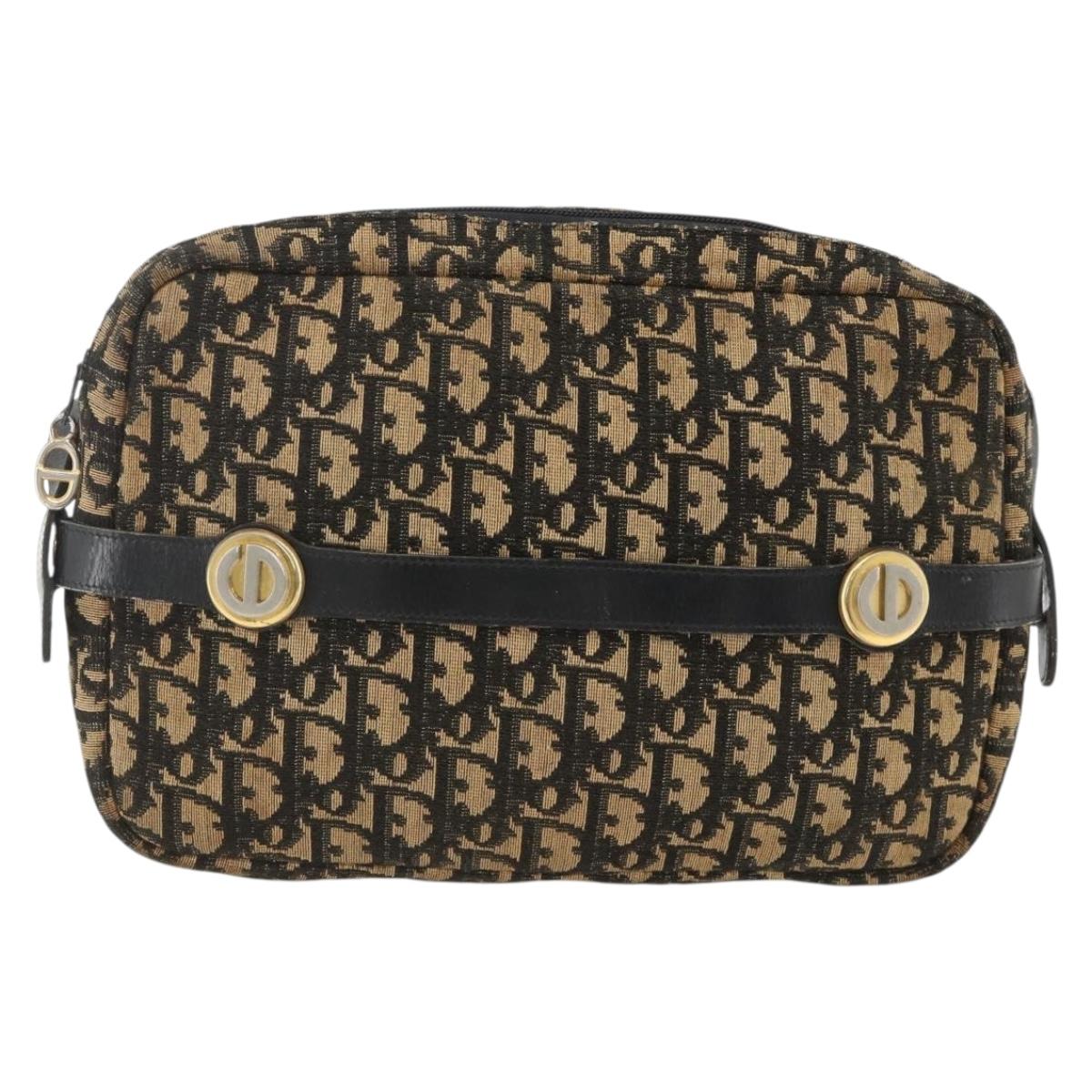 Christian Dior Trotter Canvas Shoulder Bag Navy Gold Auth BAZ455