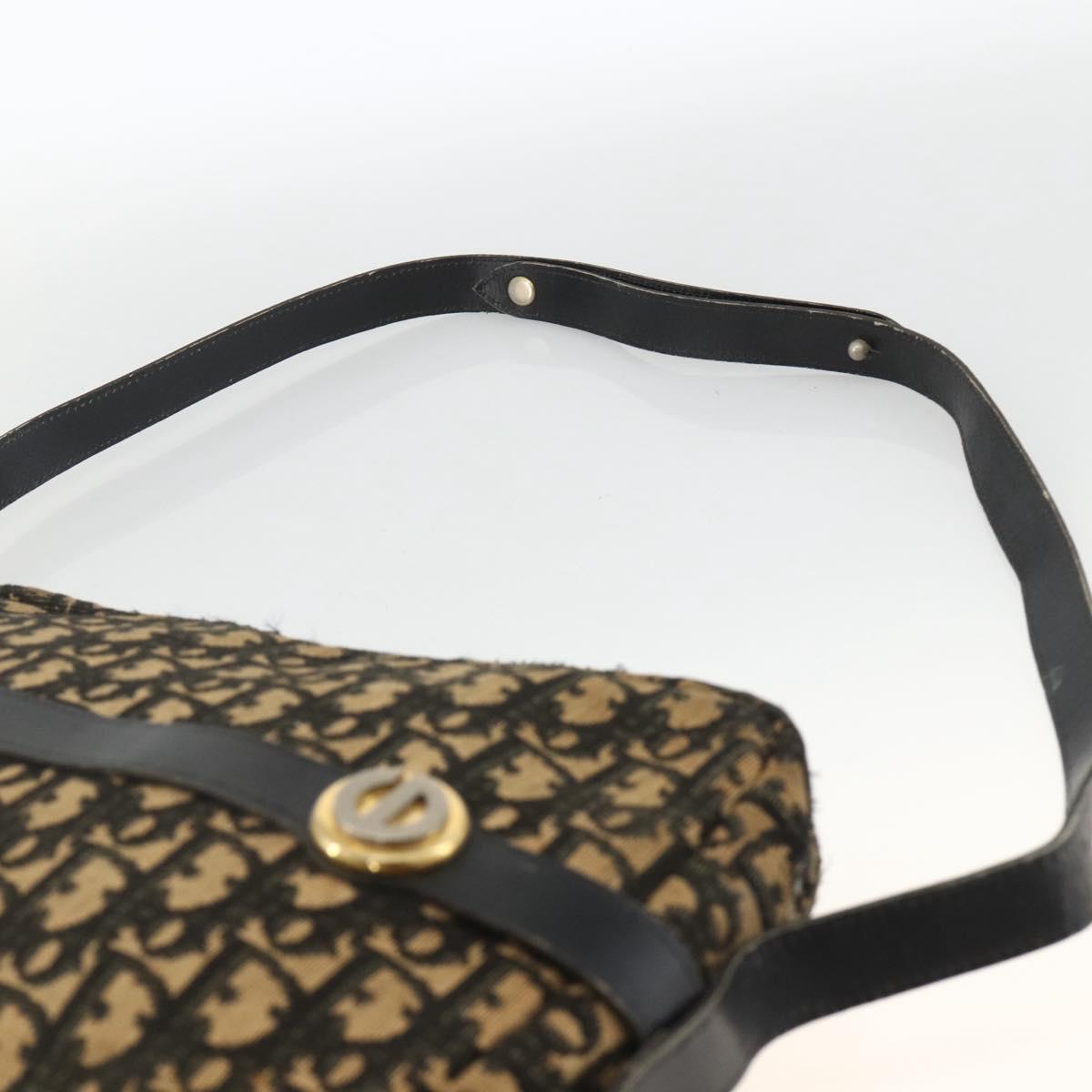 Christian Dior Trotter Canvas Shoulder Bag Navy Gold Auth BAZ455