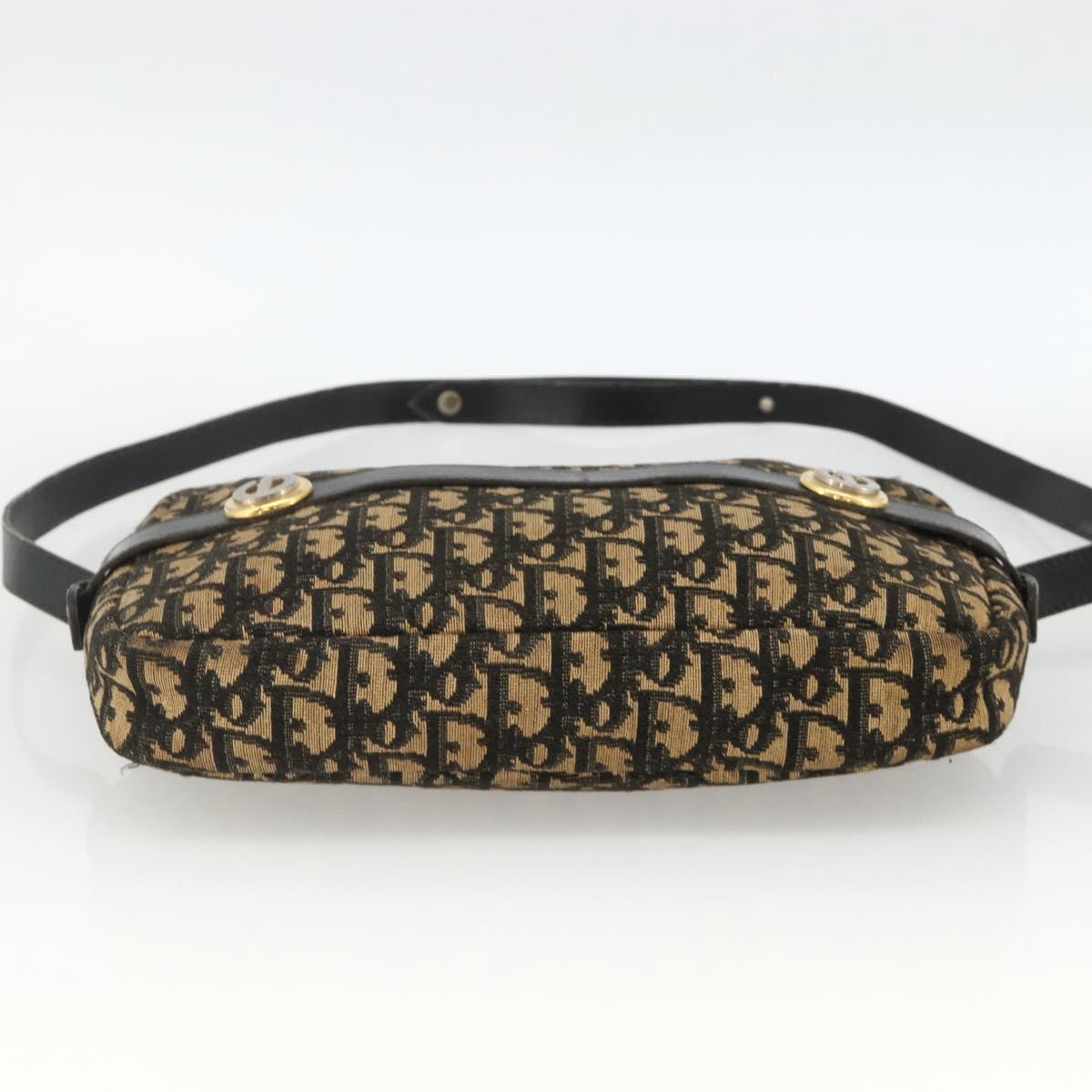 Christian Dior Trotter Canvas Shoulder Bag Navy Gold Auth BAZ455