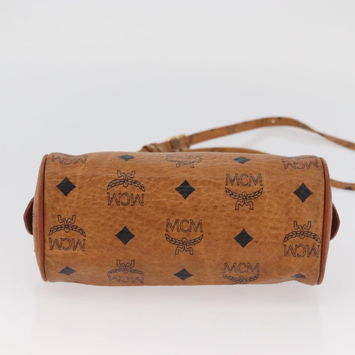 MCM Vicetos Mini Logogram Boston Bag PVC Leather 2way Brown Gold Auth BAZ463