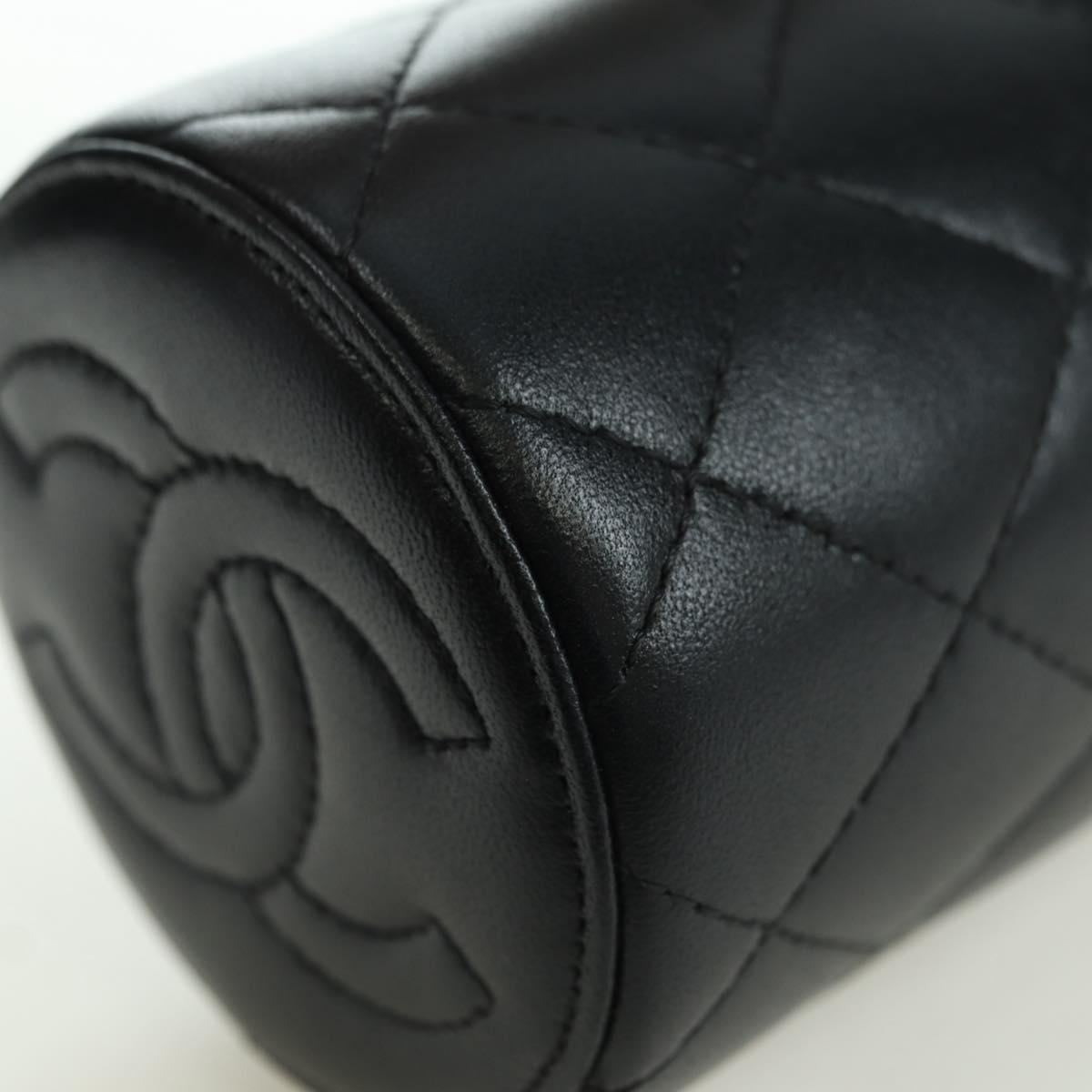 CHANEL Matelasse Vanity Hand Bag Lamb Skin Black Gold CC Auth BAZ464SAM