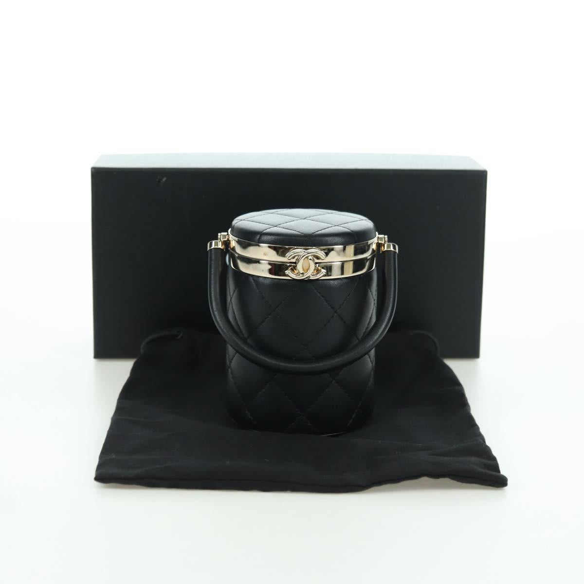 CHANEL Matelasse Vanity Hand Bag Lamb Skin Black Gold CC Auth BAZ464SAM