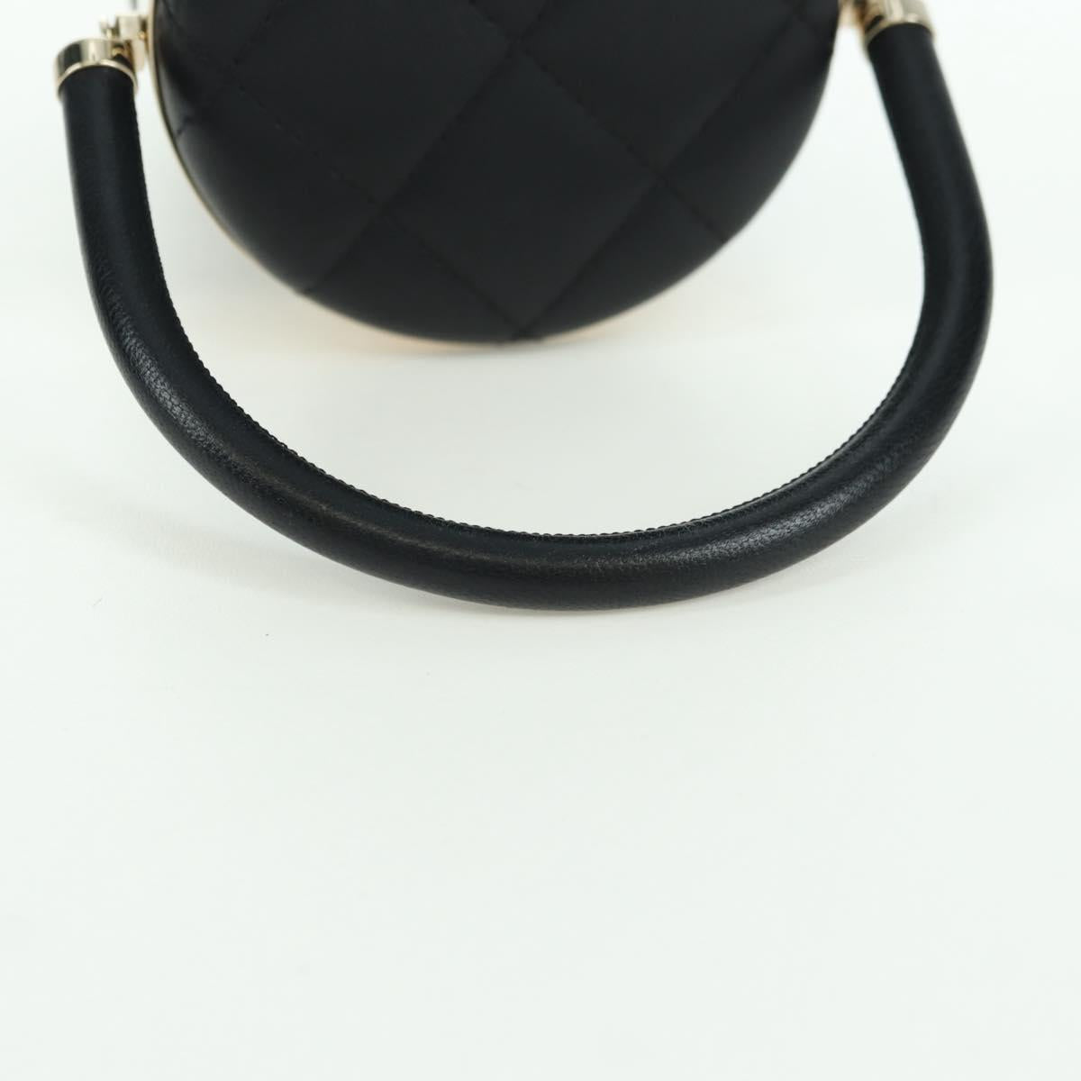 CHANEL Matelasse Vanity Hand Bag Lamb Skin Black Gold CC Auth BAZ464SAM