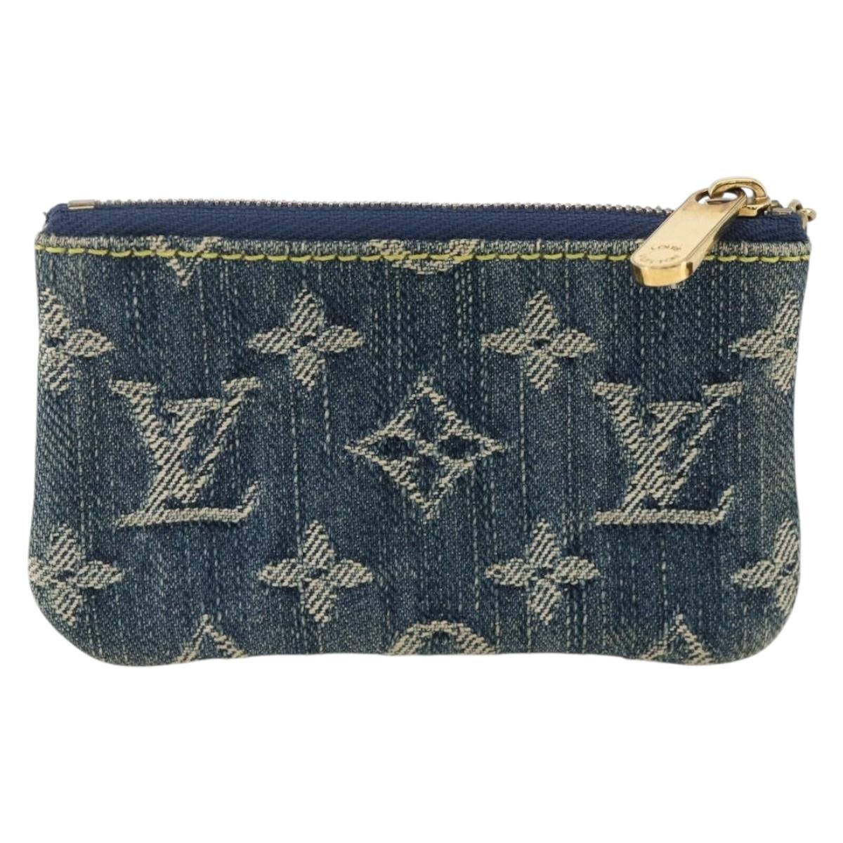LOUIS VUITTON Monogram Denim Pochette Cles Coin Purse Blue M95343 Auth BAZ468A