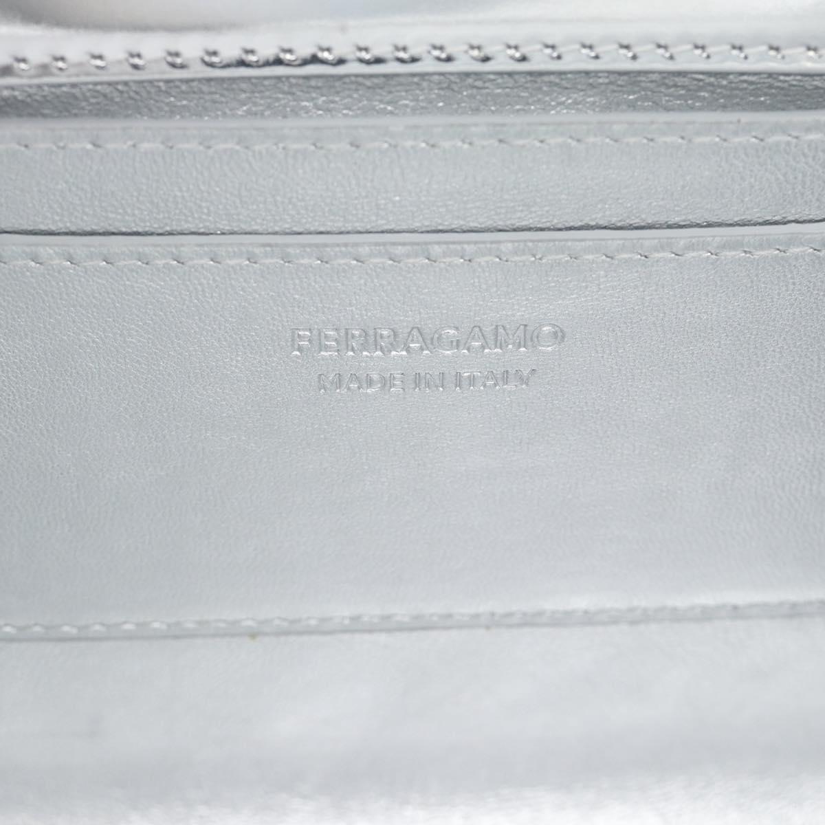 Salvatore Ferragamo Gancini Wanda Bag Patent leather 2way Silver Auth BAZ481