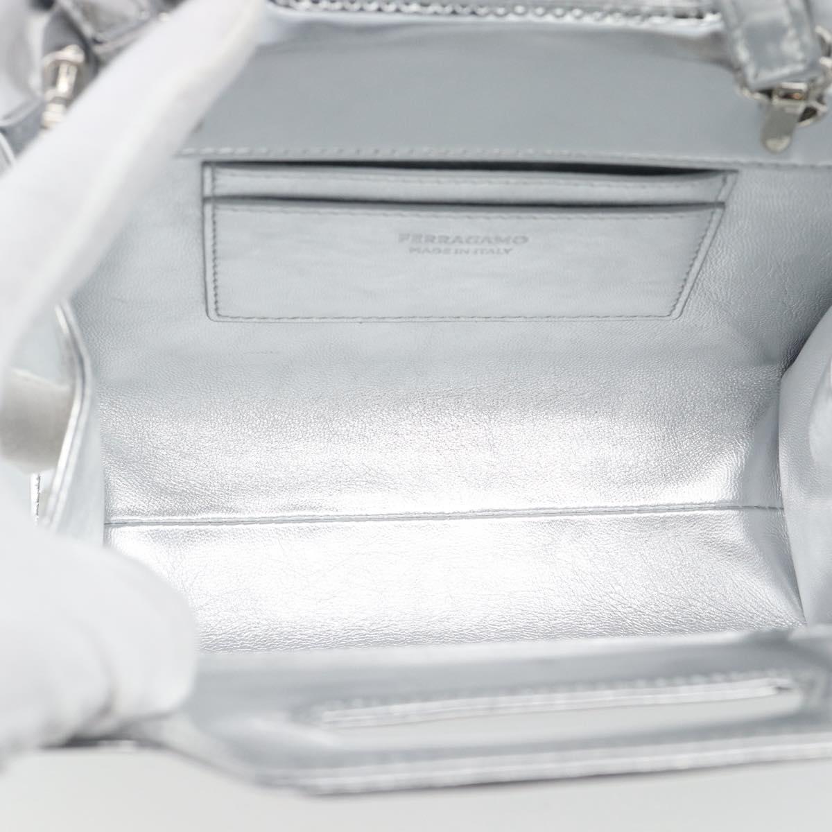 Salvatore Ferragamo Gancini Wanda Bag Patent leather 2way Silver Auth BAZ481