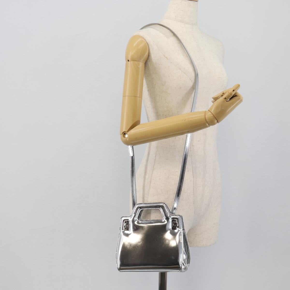 Salvatore Ferragamo Gancini Wanda Bag Patent leather 2way Silver Auth BAZ481