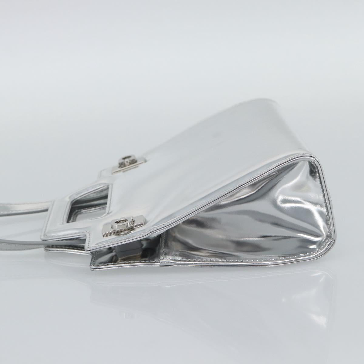 Salvatore Ferragamo Gancini Wanda Bag Patent leather 2way Silver Auth BAZ481