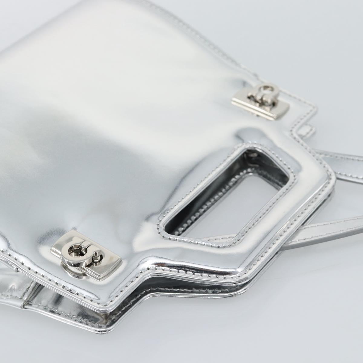 Salvatore Ferragamo Gancini Wanda Bag Patent leather 2way Silver Auth BAZ481