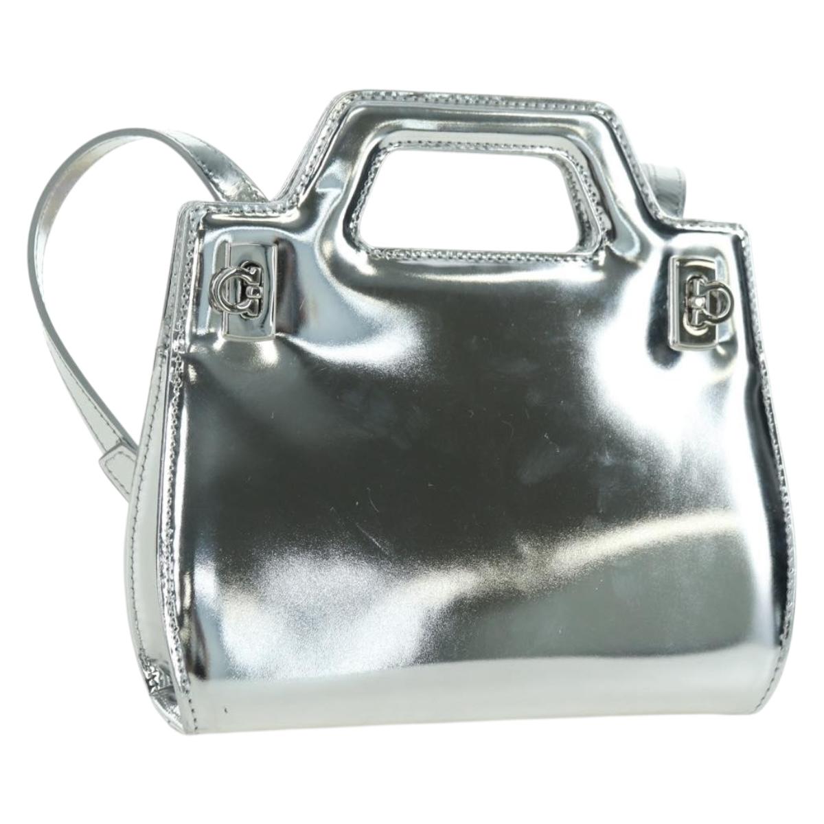Salvatore Ferragamo Gancini Wanda Bag Patent leather 2way Silver Auth BAZ481V