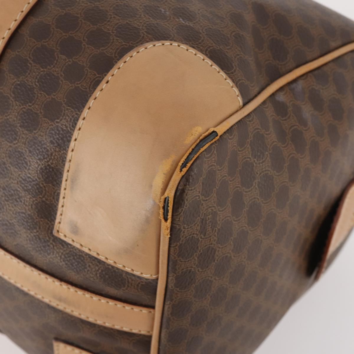 CELINE Macadam Canvas Boston Bag PVC Leather Brown Gold Auth BAZ495