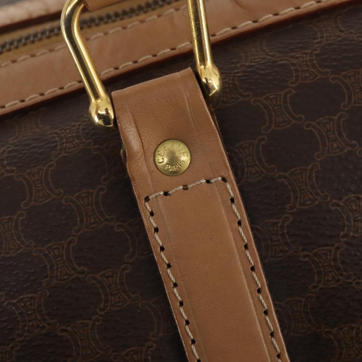 CELINE Macadam Canvas Boston Bag PVC Leather Brown Gold Auth BAZ495