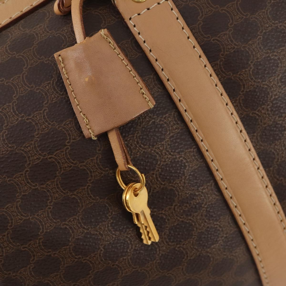 CELINE Macadam Canvas Boston Bag PVC Leather Brown Gold Auth BAZ495