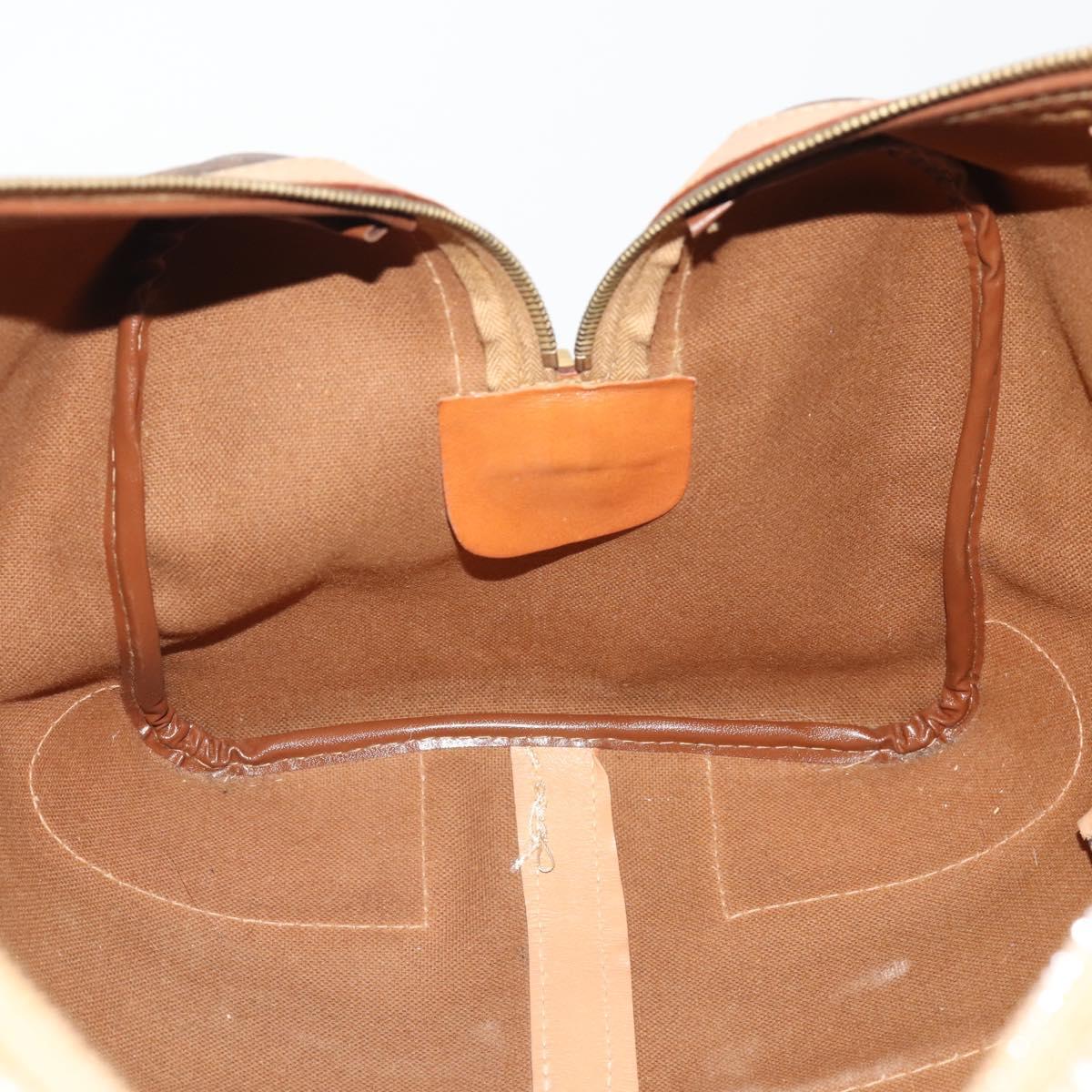 CELINE Macadam Canvas Boston Bag PVC Leather Brown Gold Auth BAZ495