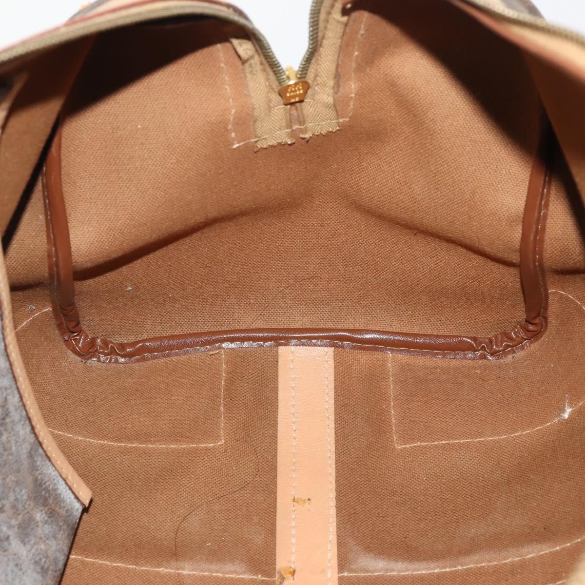 CELINE Macadam Canvas Boston Bag PVC Leather Brown Gold Auth BAZ495