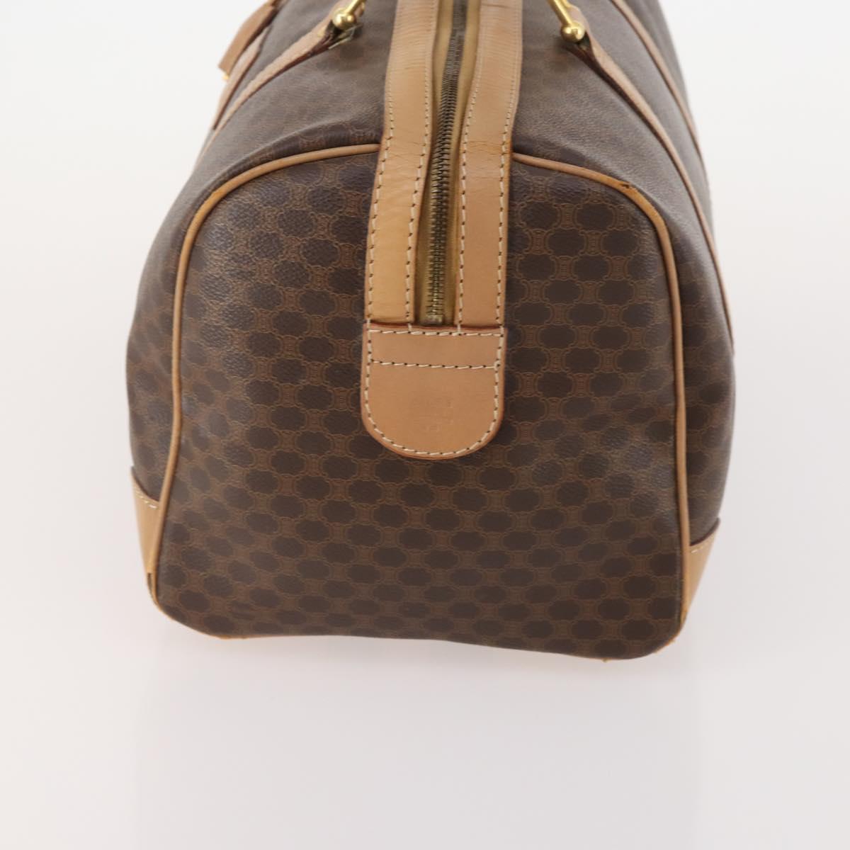 CELINE Macadam Canvas Boston Bag PVC Leather Brown Gold Auth BAZ495