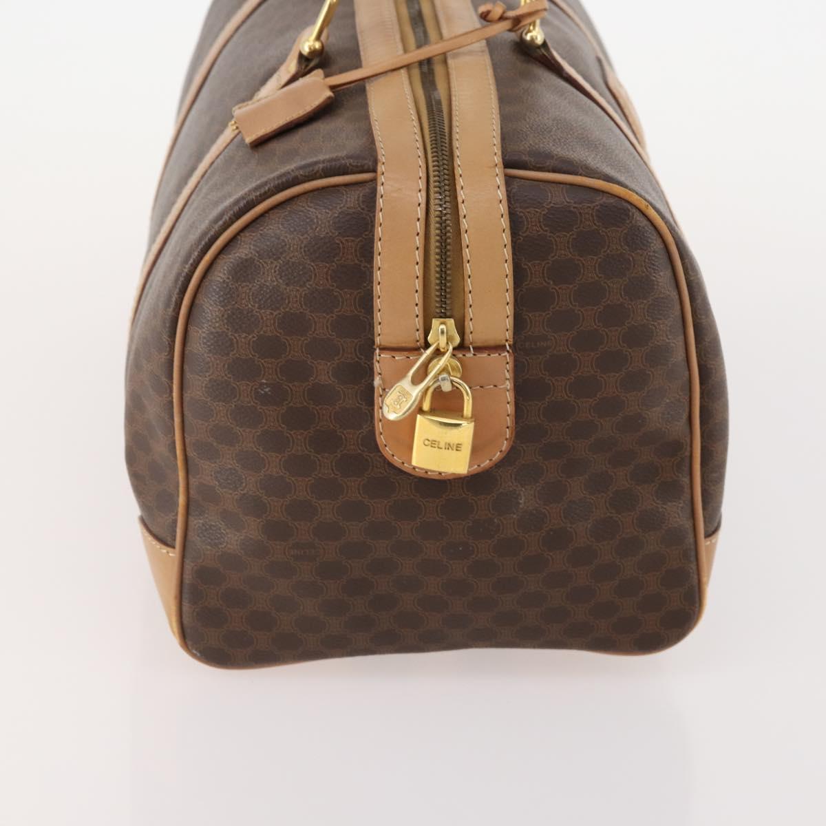CELINE Macadam Canvas Boston Bag PVC Leather Brown Gold Auth BAZ495