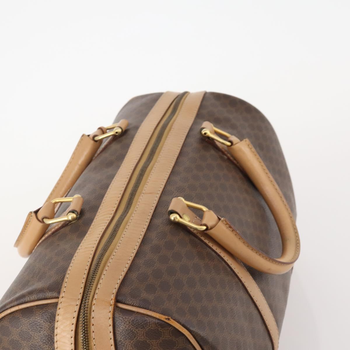 CELINE Macadam Canvas Boston Bag PVC Leather Brown Gold Auth BAZ495