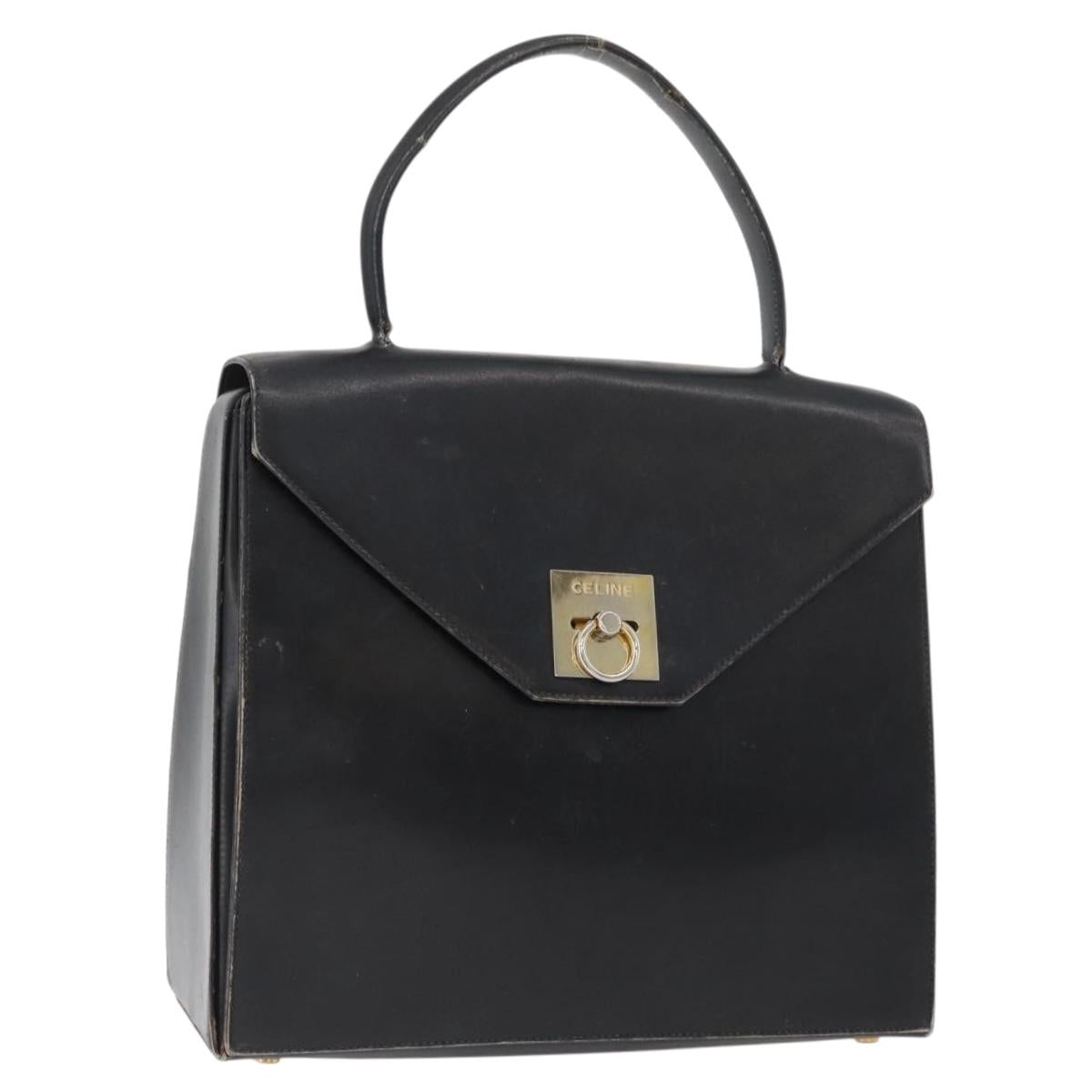 CELINE Hand Bag Leather Black Gold Auth BAZ496
