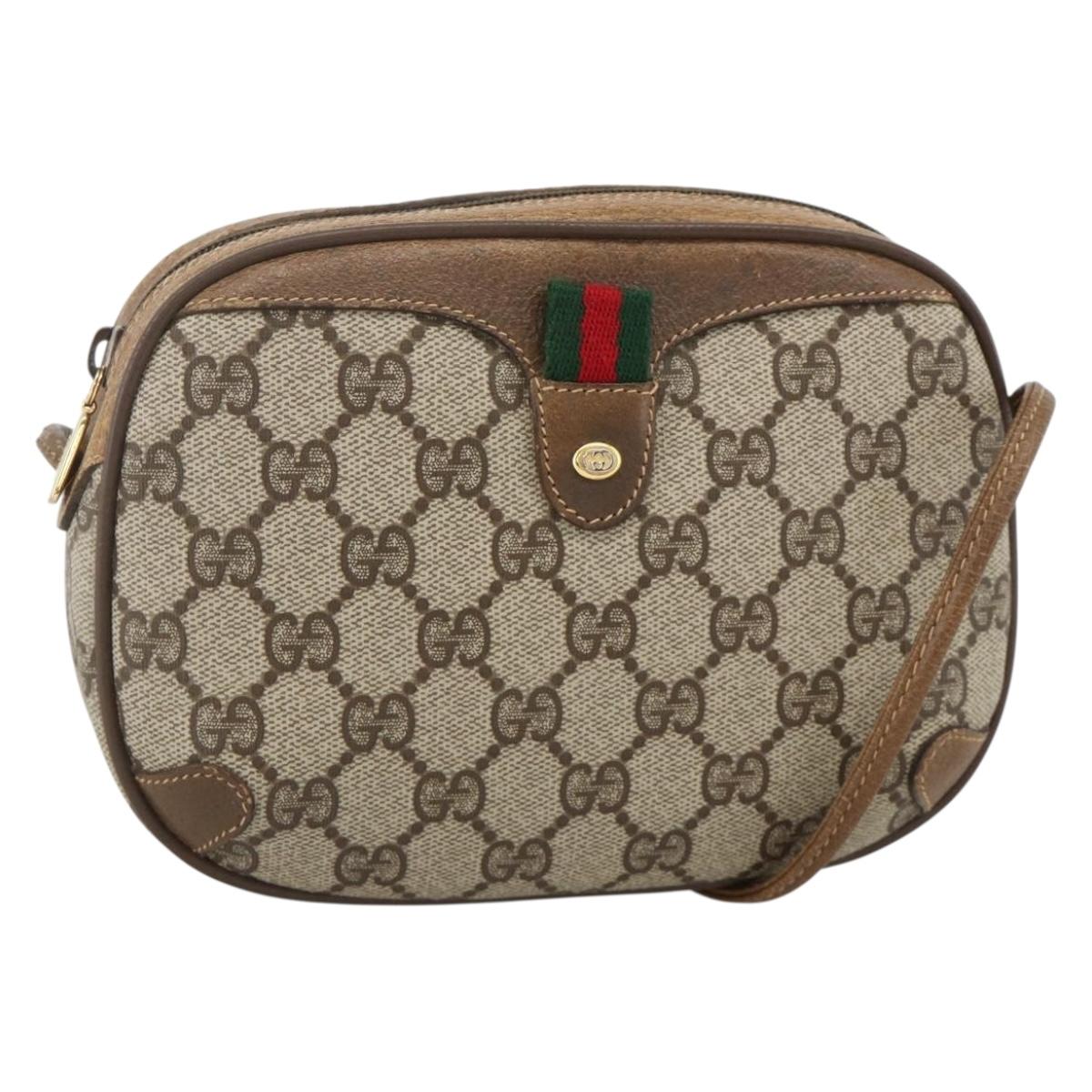 GUCCI GG Supreme Web Sherry Line Bag PVC Beige Gold 89 02 066 Auth BAZ503