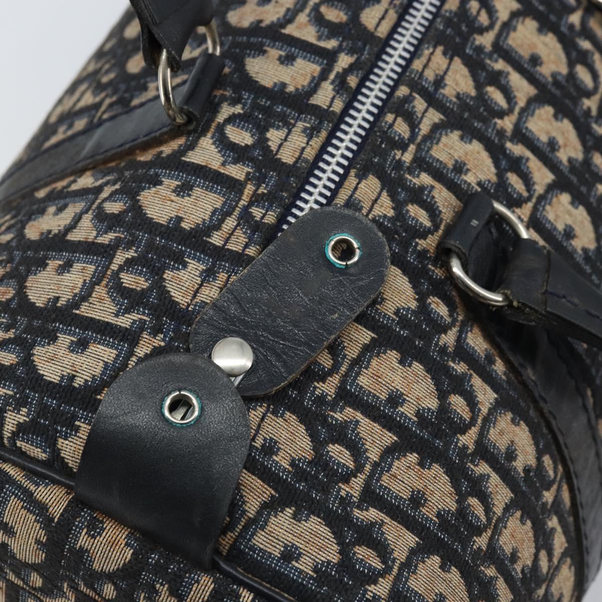 Christian Dior Trotter Canvas Boston Bag Navy Silver Auth BAZ517