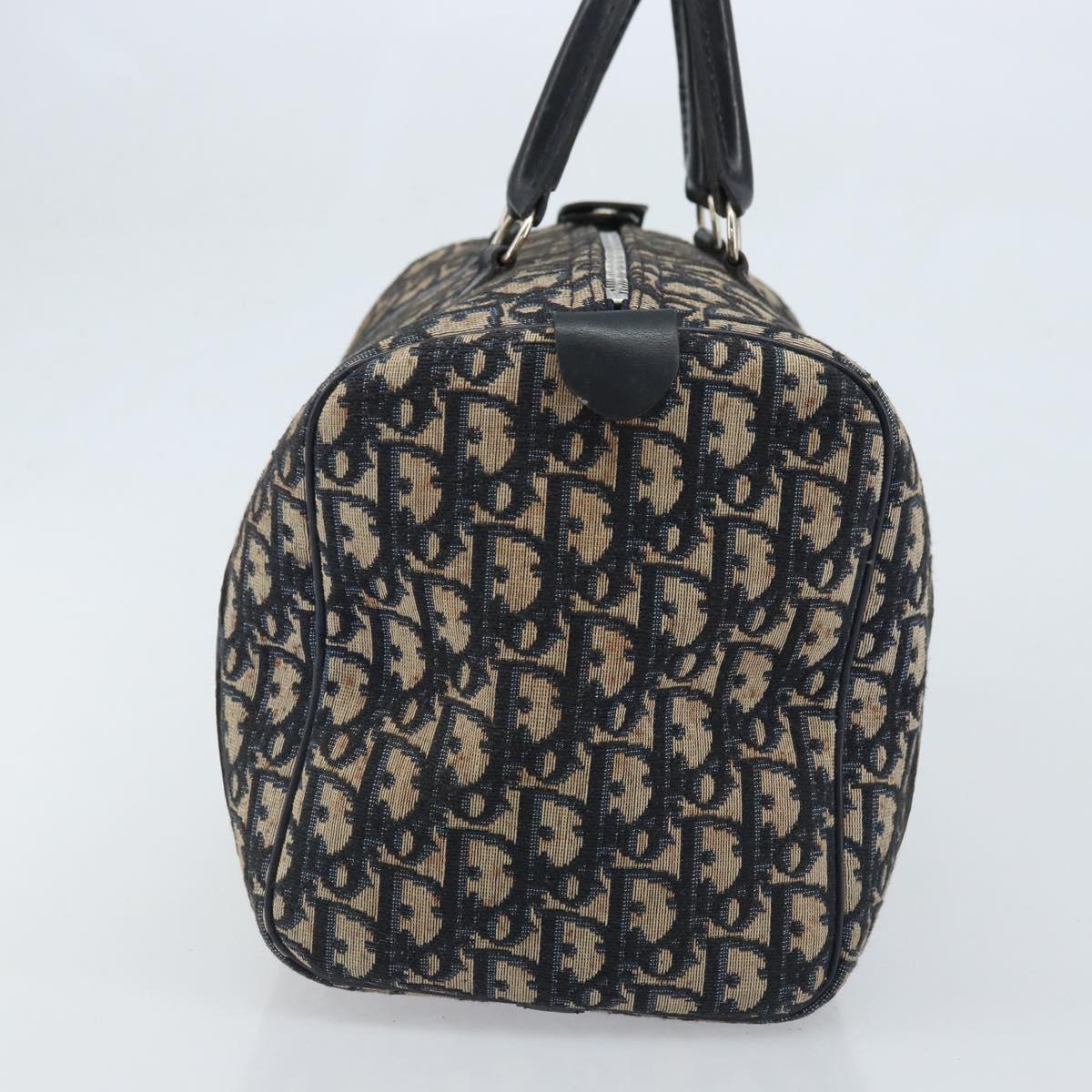 Christian Dior Trotter Canvas Boston Bag Navy Silver Auth BAZ517