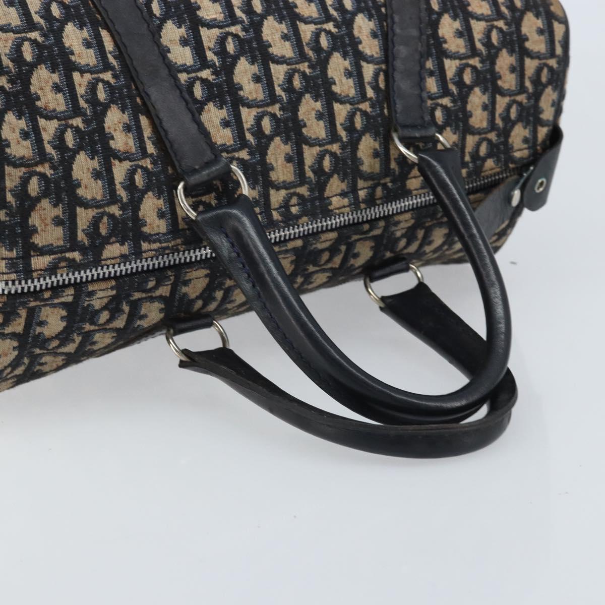 Christian Dior Trotter Canvas Boston Bag Navy Silver Auth BAZ517