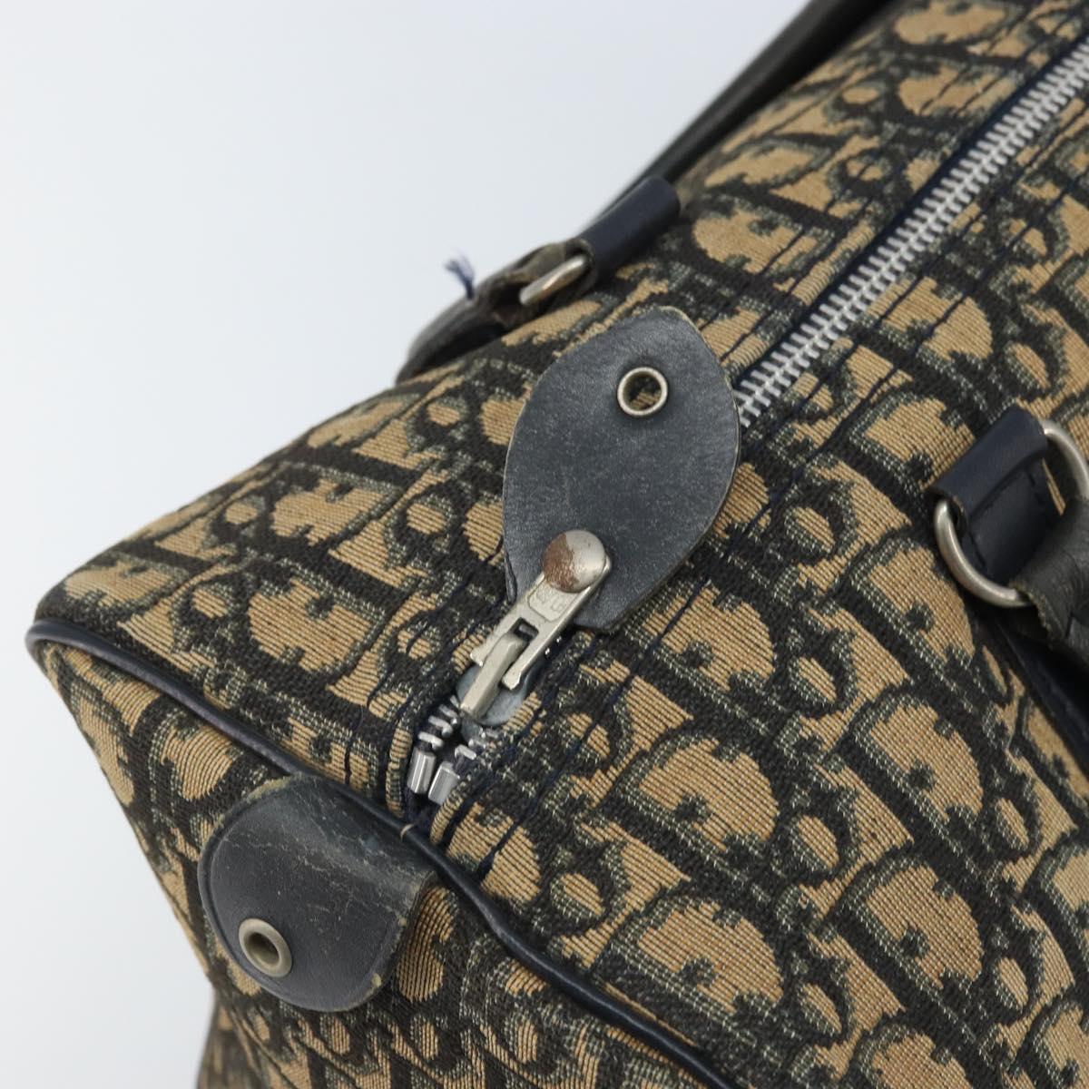 Christian Dior Trotter Canvas Boston Bag Navy Silver Auth BAZ518