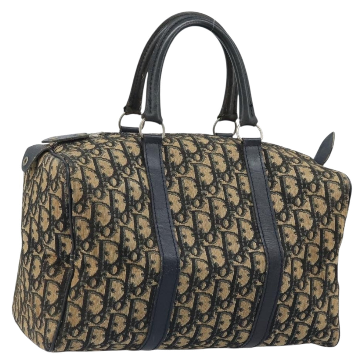 Christian Dior Trotter Canvas Boston Bag Navy Silver Auth BAZ518