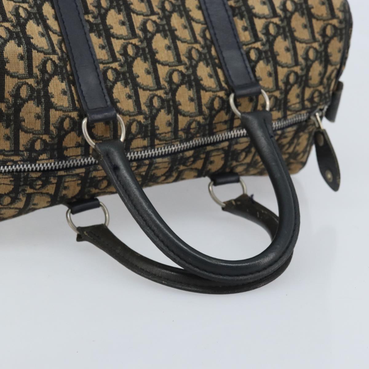 Christian Dior Trotter Canvas Boston Bag Navy Silver Auth BAZ518