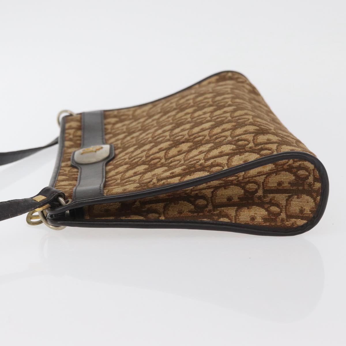 Christian Dior Trotter Canvas Shoulder Bag Brown Gold Auth BAZ520