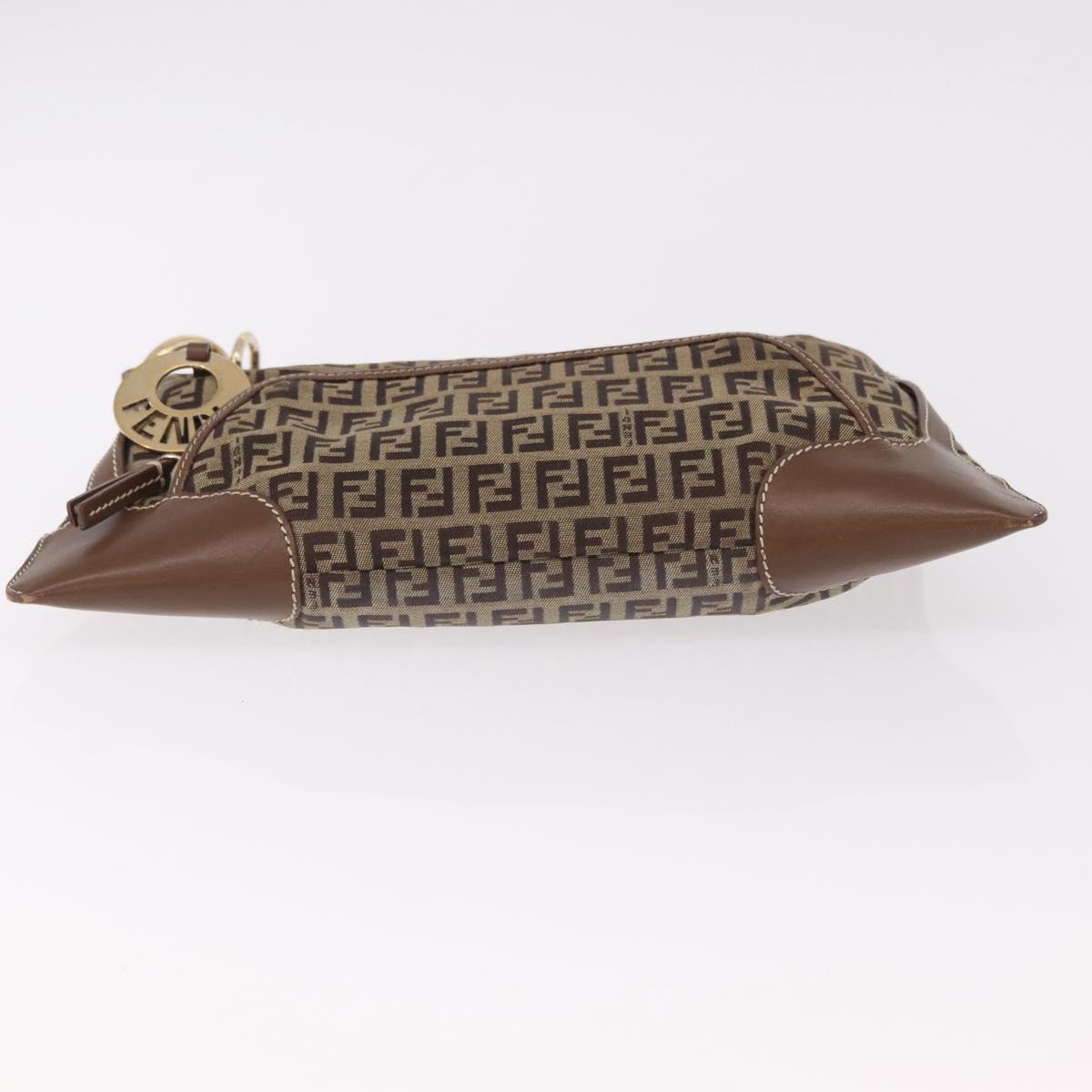 FENDI Zucchino Canvas Shoulder Bag Beige Gold Auth BAZ527