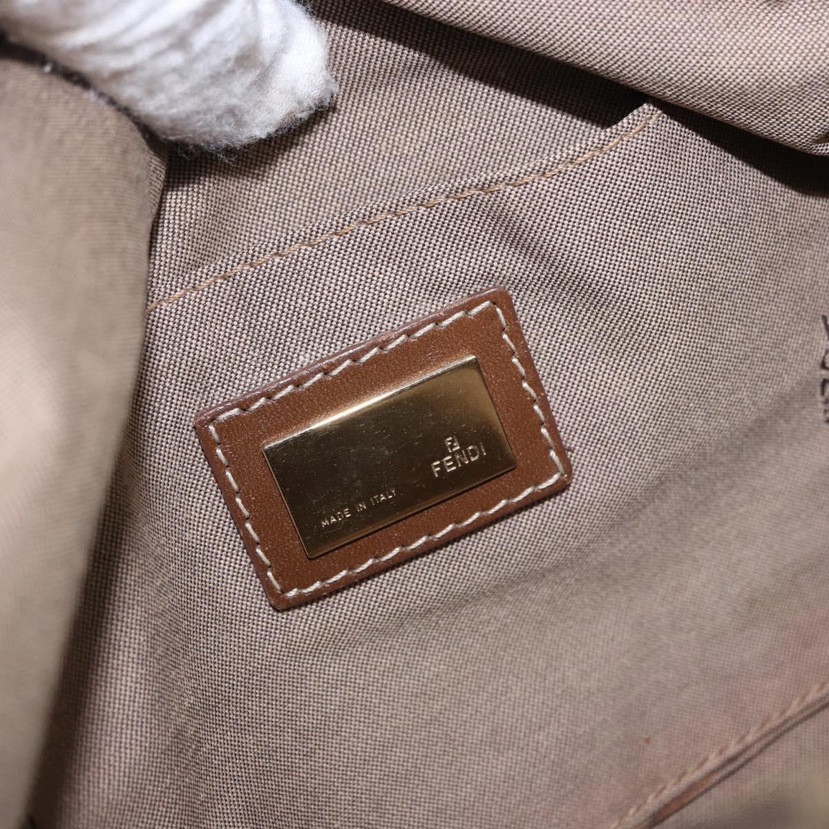 FENDI Zucchino Canvas Shoulder Bag Beige Gold Auth BAZ527
